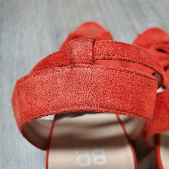 BP Women's Faux Suede Ankle Strap Orange Cork Wedge Heels Open Toe Shoes Sz 10M - Picture 15 of 16